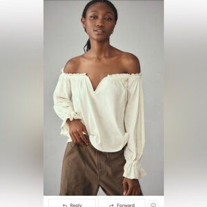 Anthropologie Cream Off-Shoulder Blouse